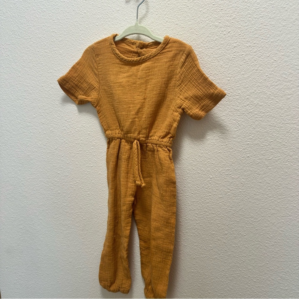 4/$20 100% Cotton Mustard Yellow Jumpsuit 18-24m - Picture 2 of 7